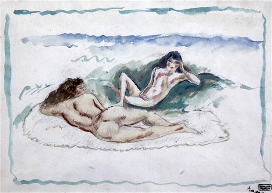 Jules Pascin (1885-1930) Deux Filles Se Prelassant, 1913, 8 x 11.5in.